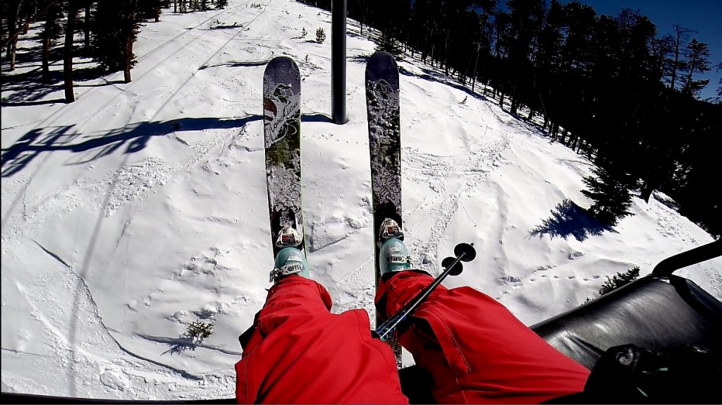 Katie skiing Nordica Wild Fire Skis Chairlift Pic