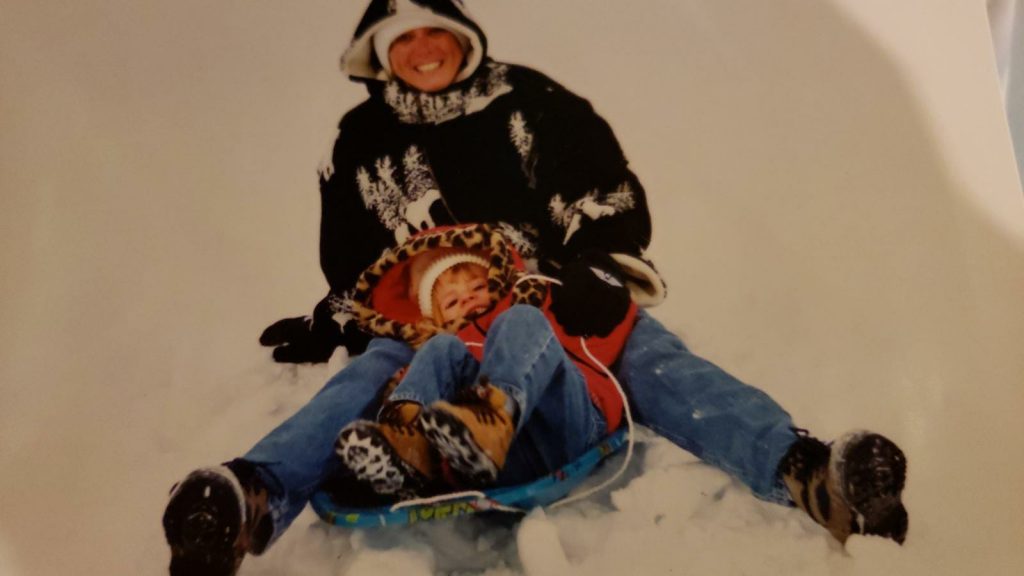 mom sledding