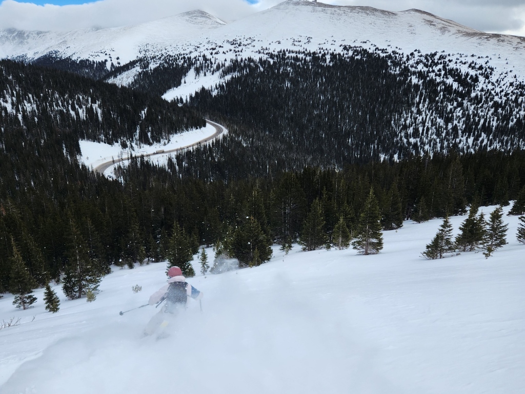 sam skis in a backcountry zone of berthoud pass