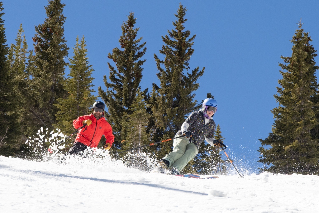 Matt and Melissa shredding soft snow