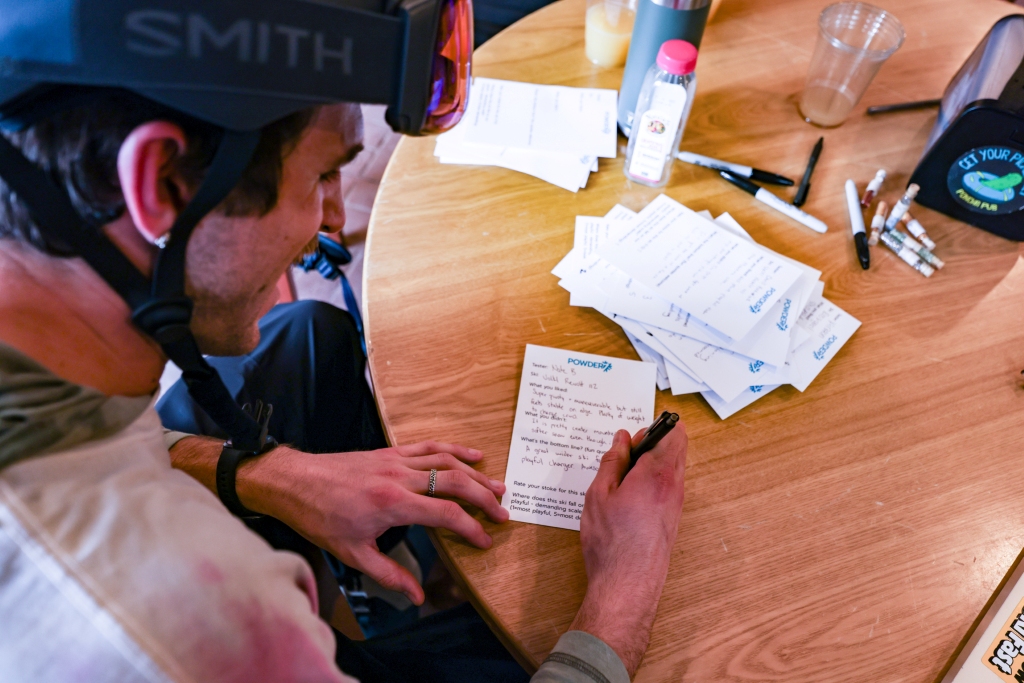 Nate fills out some test cards between skis