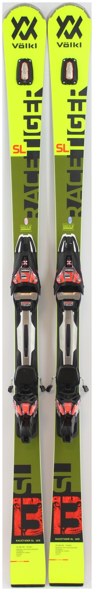 2020, Volkl, Racetiger SL Skis with Marker rMotion2 12 GW Bindings Used  Demo Skis 165cm