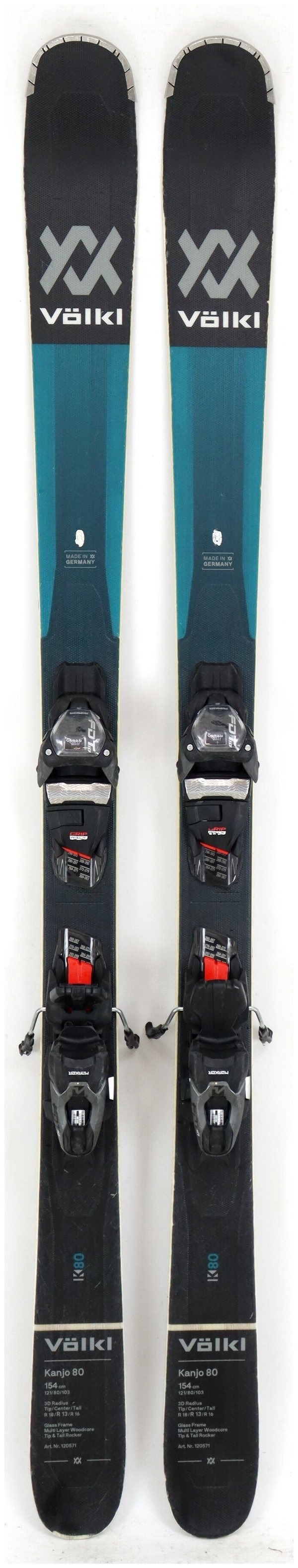 2020, Volkl, Kanjo 80 Skis with Marker FDT 10 GW Demo Bindings Used Demo  Skis 154cm